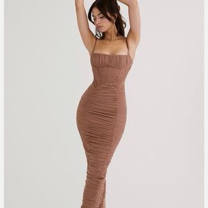 Elegant Brown Ruched Dress
